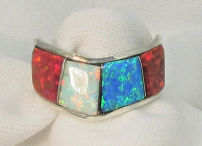 Native American Navajo Sterling Silver Lab Opal Inlay Ring Size 8 Signed K #29