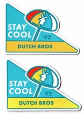 2 Dutch Bros STAY COOL '92 Windmill Beach Umbrella Sticker August 2019 (*)