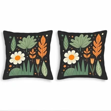 Set of 2 Modern Minimalist Throw Pillow Covers 18x18in - Floral Design 