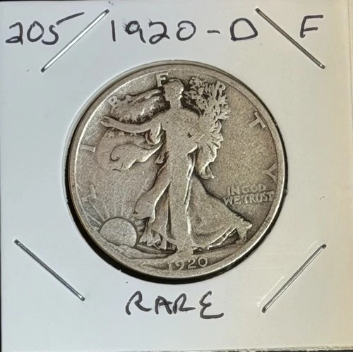 1920-D F (Fine) Rare Denver Walking Liberty Silver Half Dollar