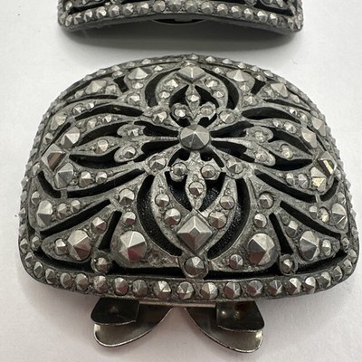 Antique Fishson Buckle Shoe Clip Silver Rhinestone Leather  display picture 1
