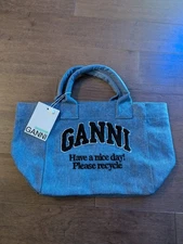 GANNI Denim Mini Gift Tote Bag Blue Have A Nice Day New NWT 