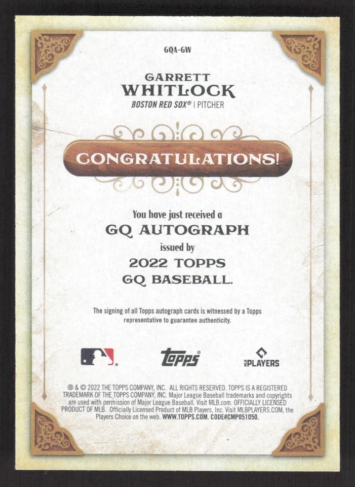 2022 Topps Gypsy Queen #GQA-GW Garrett Whitlock GQ Autographs - Image 2 of 2