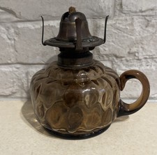 Vintage Amber Art Glass KEROSENE Oil LAMP finger hold 5 in 