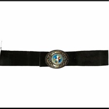 Vintage Artsy Boho Black  dark brown suede belt brushed gold buckle