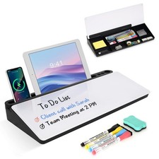 Desktop Glass Whiteboard with Storage, Desk White Board with Computer Keyboar...