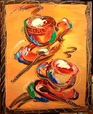 COFFEE FOR TWO  MODERN PAINTING  IMPRESSIONIST CANVAS ORIGINAL NRERH
