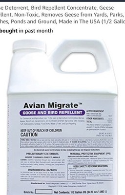 Avian Migrate Bird & Goose Repellent 1/2 gallon. 64 Fl. Oz- Liquid Deterrent