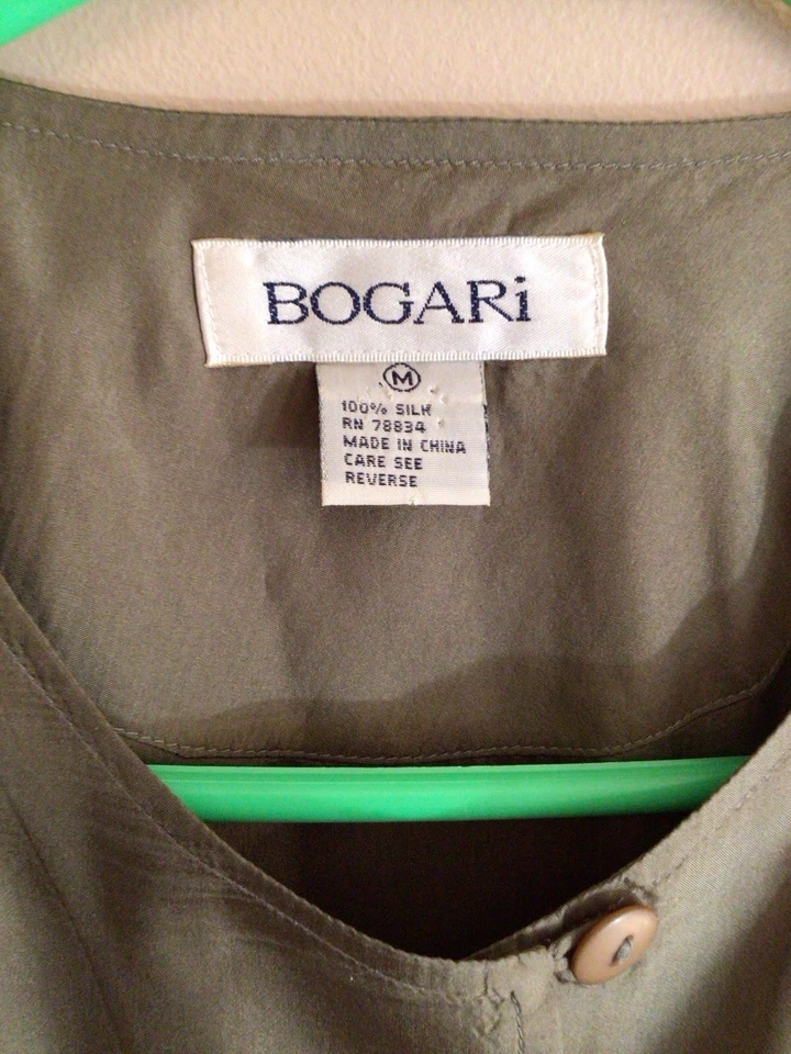 Chaleco mediano vintage 100 % seda verde mínima silenciosa túnica bogari de lujo Foto 2 de 4