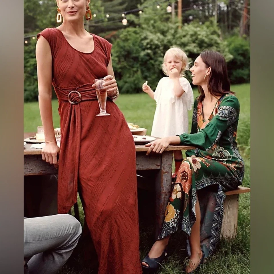 Maxi Vestido Moulinette Soeurs Anthropologie Ginebra Rojo Ladrillo Foto 2 de 4