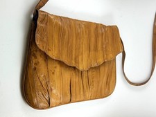 Vintage Genuine Eel Skin Leather Shoulder Bag Purse Tan Caramel 10
