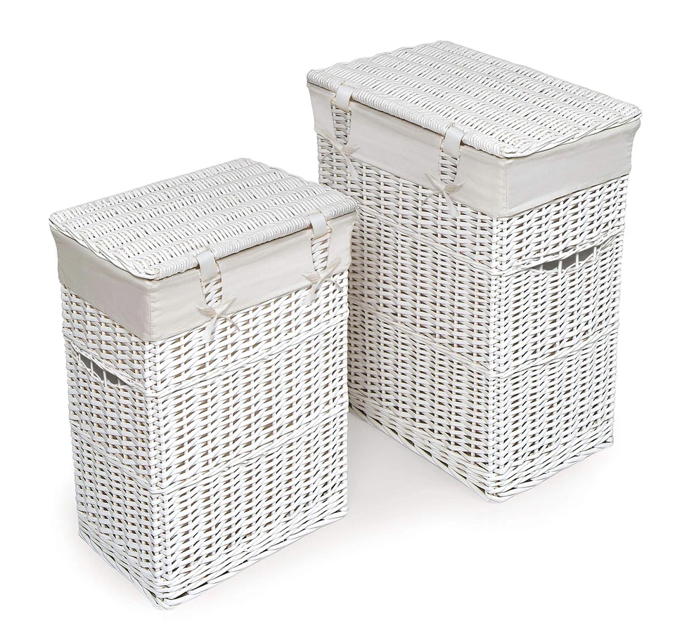 Wicker Nursery Laundry Hampers with Liners and Lid - Set of 2 - White/White - Image 3 of 4
