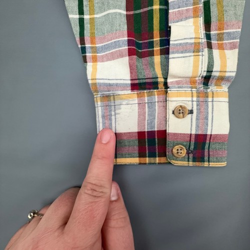 Vintage Texas Cotton Shirt Men Large Colorblock Plaid USA Made Flawed Western - Picture 6 of 9
