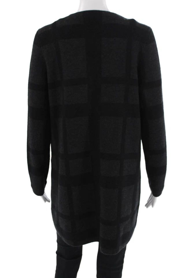 Eileen Fisher Women Overcoat Black Merino Wool Check Long Sleeve Petites Size M - Image 3 of 4