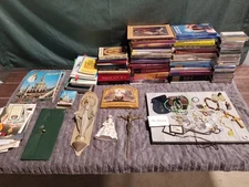 Huge Lot Vintage Catholic Religious Items Medals Book Prayer Decor Rosary Tapes