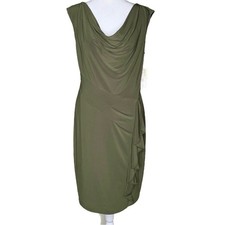 Draped Cowl Neck Ruffle Dress 12 Olive Stretch Classic NEW Old Stock Evan Picone