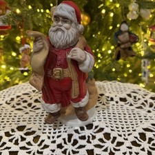 1987 Musical SANTA Jolly Saint Nick Figurine Ceramic Plays Music Christmas Works