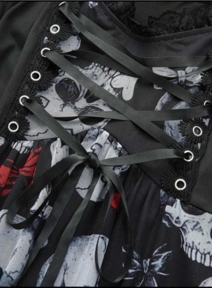 New Black Gothic Skull Corset Flared Sleeve Halloween Blouse size 2XL 20 22 24 - Image 4 of 4