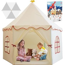 Large Girls Play Tent Princess, Boys Castle Kids Playhouse Indoor White Beige