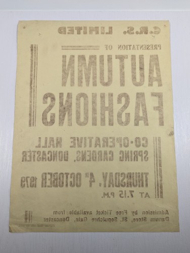 1979 Letterpress Poster CRS Limited Autumn Fashions Presentation Doncaster - Bild 3 von 12