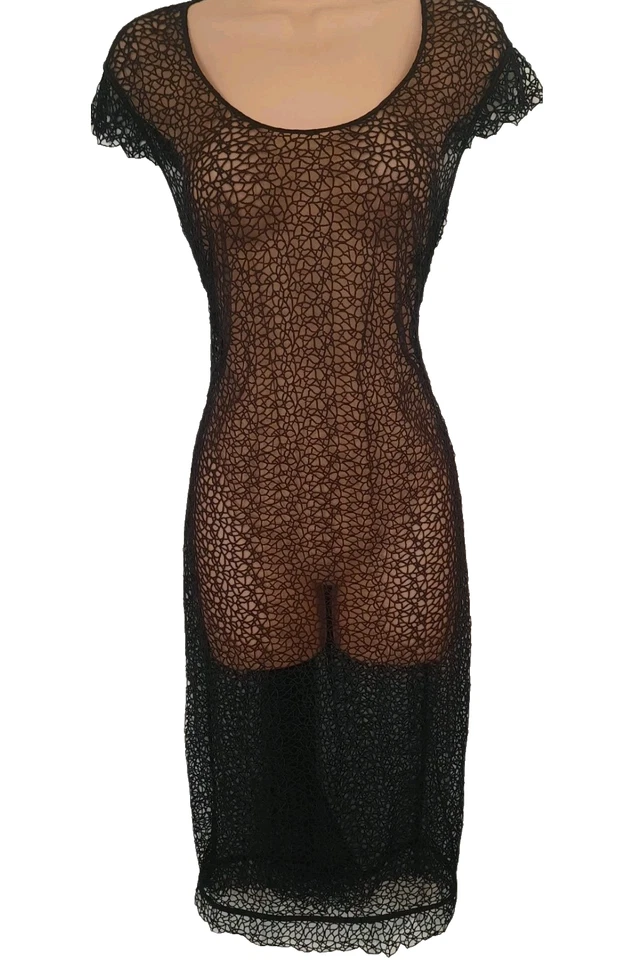 Vestido transparente La Perla negro macramé 42 It 10 Reino Unido Estados Unidos 6 Foto 3 de 4