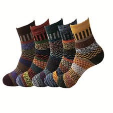 5pairs Unisex Ethnic Style Vintage Thick Wool Warm Crew Men Socks Soft Ultra-Com