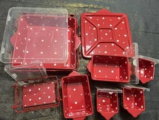 TEMPTATIONS BY TARA Red Polka Dot Dishes Casserole, Platter, Rack Set 18 Pc LOT!