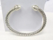 David Yurman Sterling Silver Diamond and Pearl Classic 7mm Cuff Bracelet 7.25"