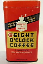 Vintage A&P Eight O'Clock Coffee Bank Tin Advertising Rare logo