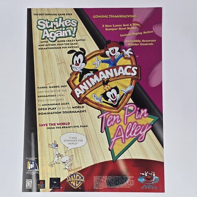 Animaniacs Ten Pin Alley PS1 Strikes Again Print Ad/Poster Official Promo Art