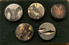 Lot of 5 Handmade Bottle Cap Golf Ball Markers Wildlife Lion Tiger Fish Birds