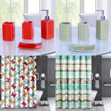 1P SHOWER CURTAIN WITH COVERED RINGS HOOKS OR 4PC BATH CEDRAMIC ACCESORIES