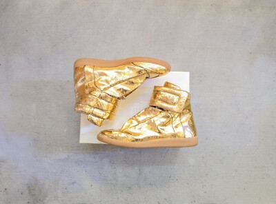 Maison Margiela Future Gold Men 10 43 Leather High Top Sneakers Italy Lace Up