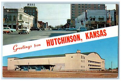 1965 Greetings From Hutchinson Kansas KS Posted Leon Hotels Sport Arena Postcard