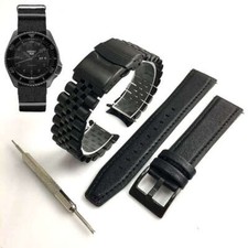 Steel  Leather Black Replacement Watch Band For Seiko SRPD79 4R36-07G0 SRPD79K1