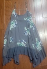 Free People Floral Mini Dress Tunic Asymmetrical Hem Gray Size S