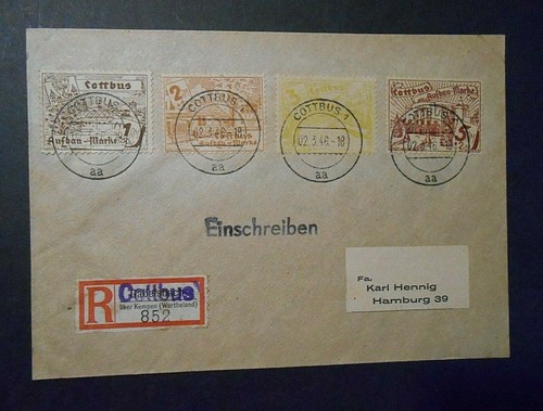  GERMANY Germany LOKAL Post REICH 1946 " COTTBUS ORIGINAL PACKAGING " 4V. on letter USED