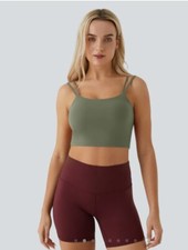 Halara Double Straps Backless Twisted Cropped Yoga Tank Top Sport Bra S Green
