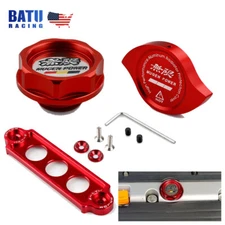 Red JDM Engine Oil Filler Cap+Radiator Cap+Battery Tie Down For Honda Acura