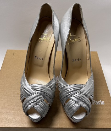 Christian Louboutin Metallic Silver Twist Platform Heels Pump Shoes Size 7.5 - Picture 3 of 12