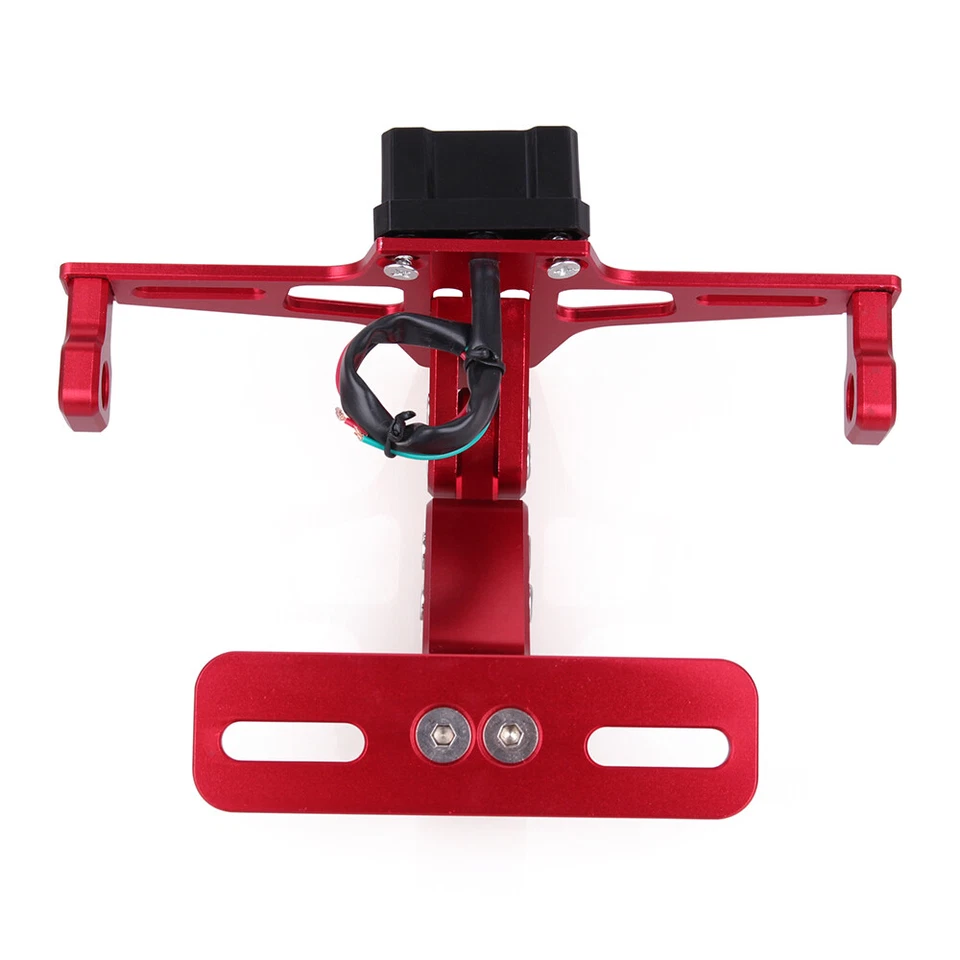 Guardabarros rojo universal ordenado cola motocicleta luz LED soporte matrícula Foto 3 de 4