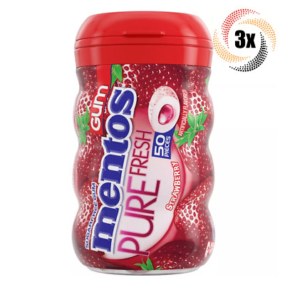 3x Bottles Mentos Pure Fresh Strawberry Sugar Free Gum | 50 Pieces Each | 3.53oz