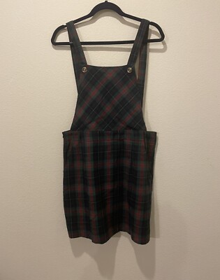 Allegra K Pinafore Overall Dress For Women Button Decor Plaid Large | eBay