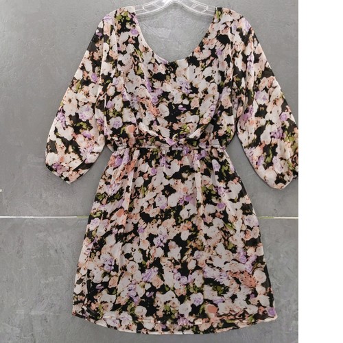Lily Rose Floral Print Dress Sheer Black Blush Sz S - Picture 10 of 11
