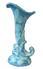 VINTAGE BLUE ROYAL HAEGER CERAMIC VASE CORNUCOPIA 10.5" MID CENTURY USA