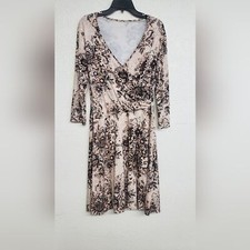 Garnet Hill Brown Floral Faux Wrap Surplice Dress Size M