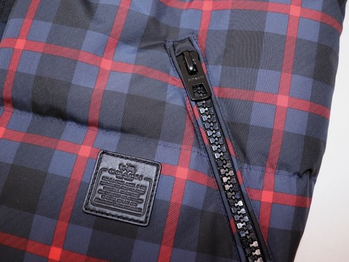 COACH Size M Women's Vest Jacket Navy Crimson Plaid Quilted Down RILEY NEW $450 - Picture 7 of 10