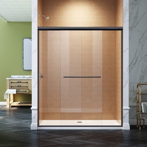 SUNNY 54" W x 72" H Shower Door Sliding Semi-Frameless Shower Enclosure Black - Picture 2 of 8