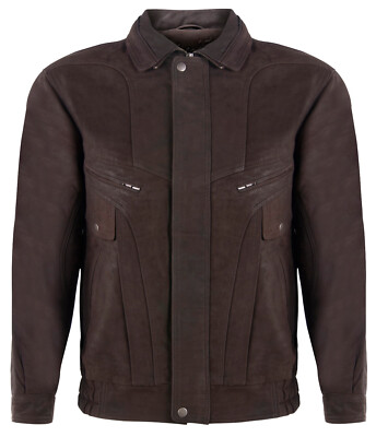 Mens Brown Leather Bluson Jacket Classic Suede Tailored Bomber Jacket