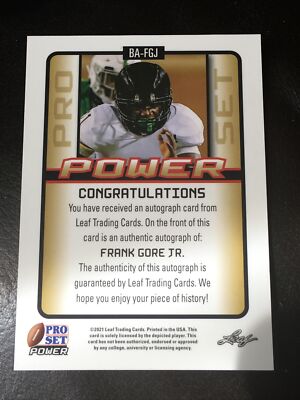 FRANK GORE JR. 2021 Leaf Pro Set POWER AUTOGRAPH ARC Southern Miss